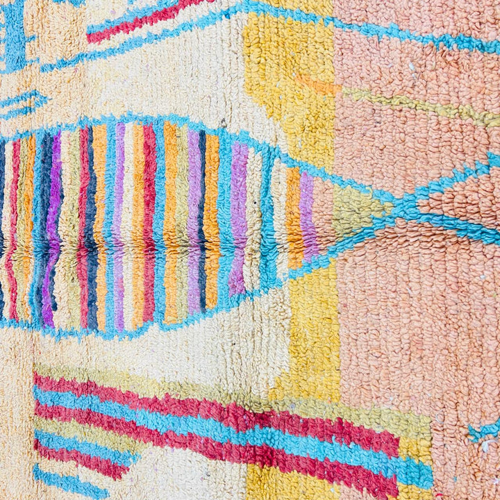 Vintage Moroccan wool rug with colorful abstract Berber pattern, handmade in Morocco