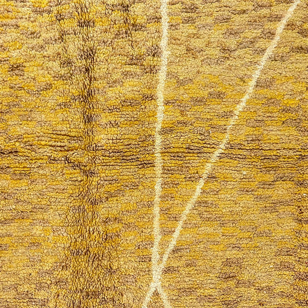 Vintage Moroccan wool rug with mustard color and Berber symbols, 313x210 cm
