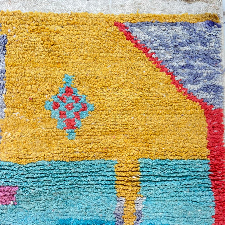 Vintage Moroccan wool rug with colorful Berber geometric patterns, handmade abstract area rug