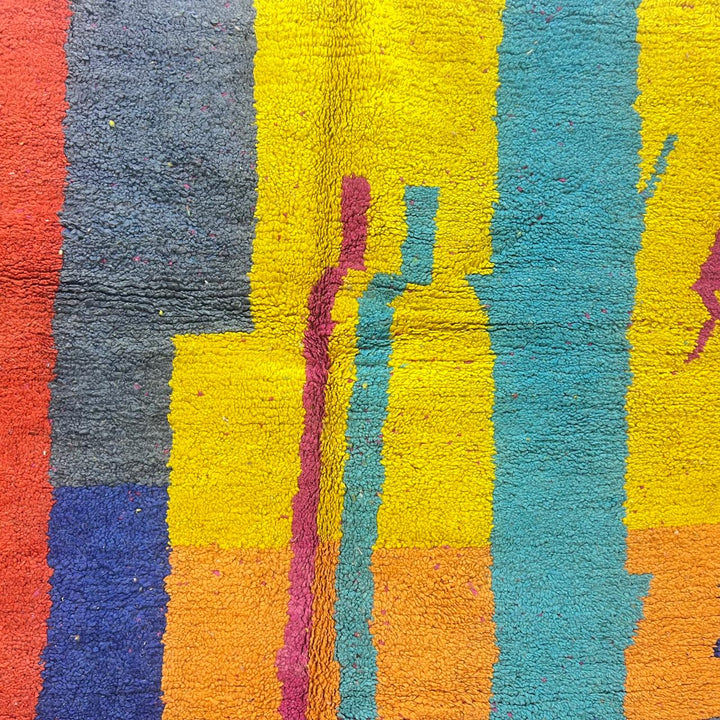 Vintage Moroccan wool rug with colorful abstract Berber geometric pattern, handmade in Morocco