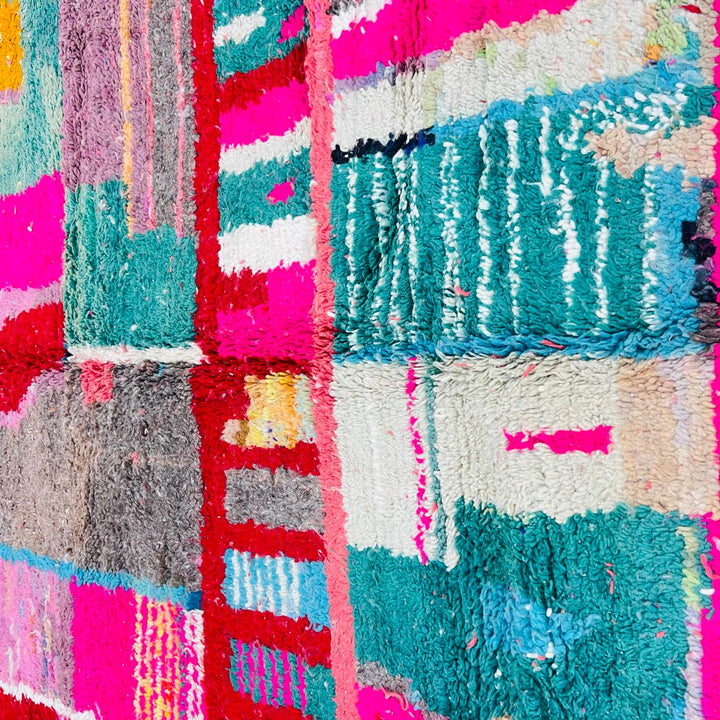 Colorful vintage Moroccan wool rug with patchwork Berber pattern, handmade in Morocco, 262 x 170 cm