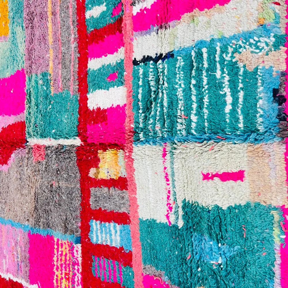 Colorful vintage Moroccan wool rug with patchwork Berber pattern, handmade in Morocco, 262 x 170 cm