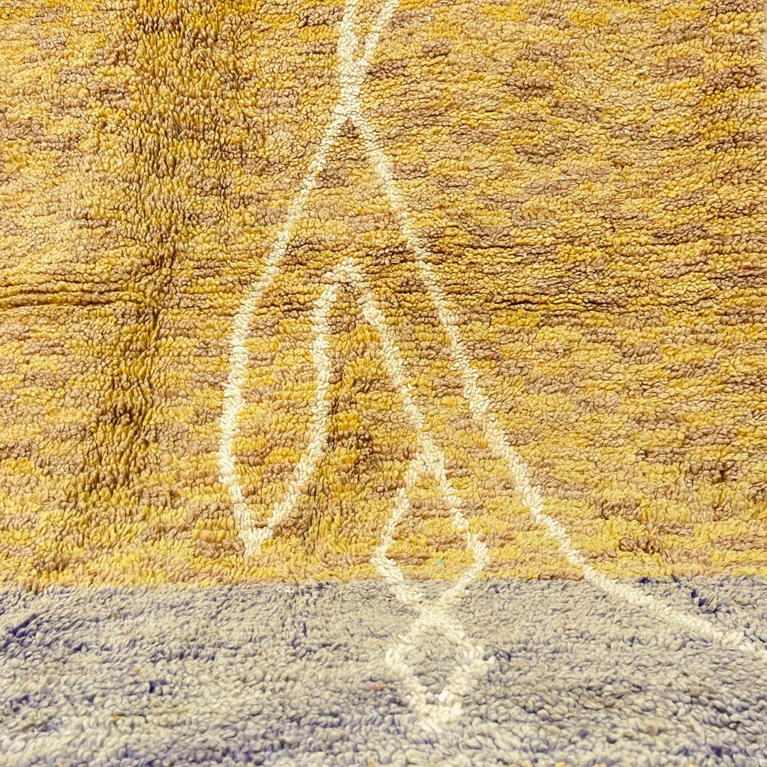 Vintage Moroccan wool rug with mustard color and Berber symbols, 313x210 cm