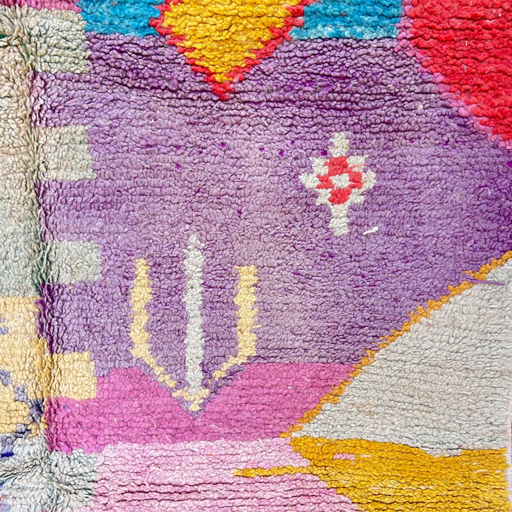 Vintage Moroccan wool rug with colorful Berber geometric patterns, handmade abstract area rug