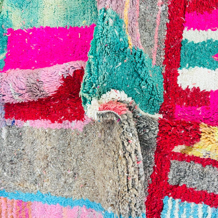 Colorful vintage Moroccan wool rug with patchwork Berber pattern, handmade in Morocco, 262 x 170 cm