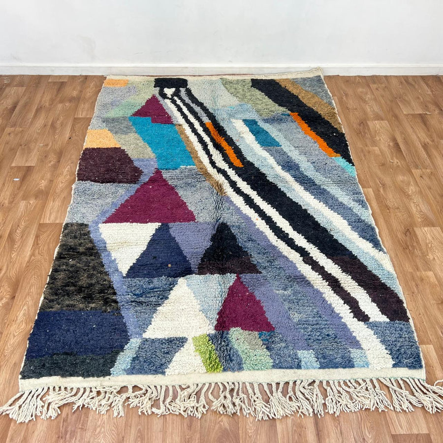 Vintage Moroccan wool rug 771 – handmade abstract geometric Berber wool carpet 243 × 166 cm (7.97 × 5.44 ft).