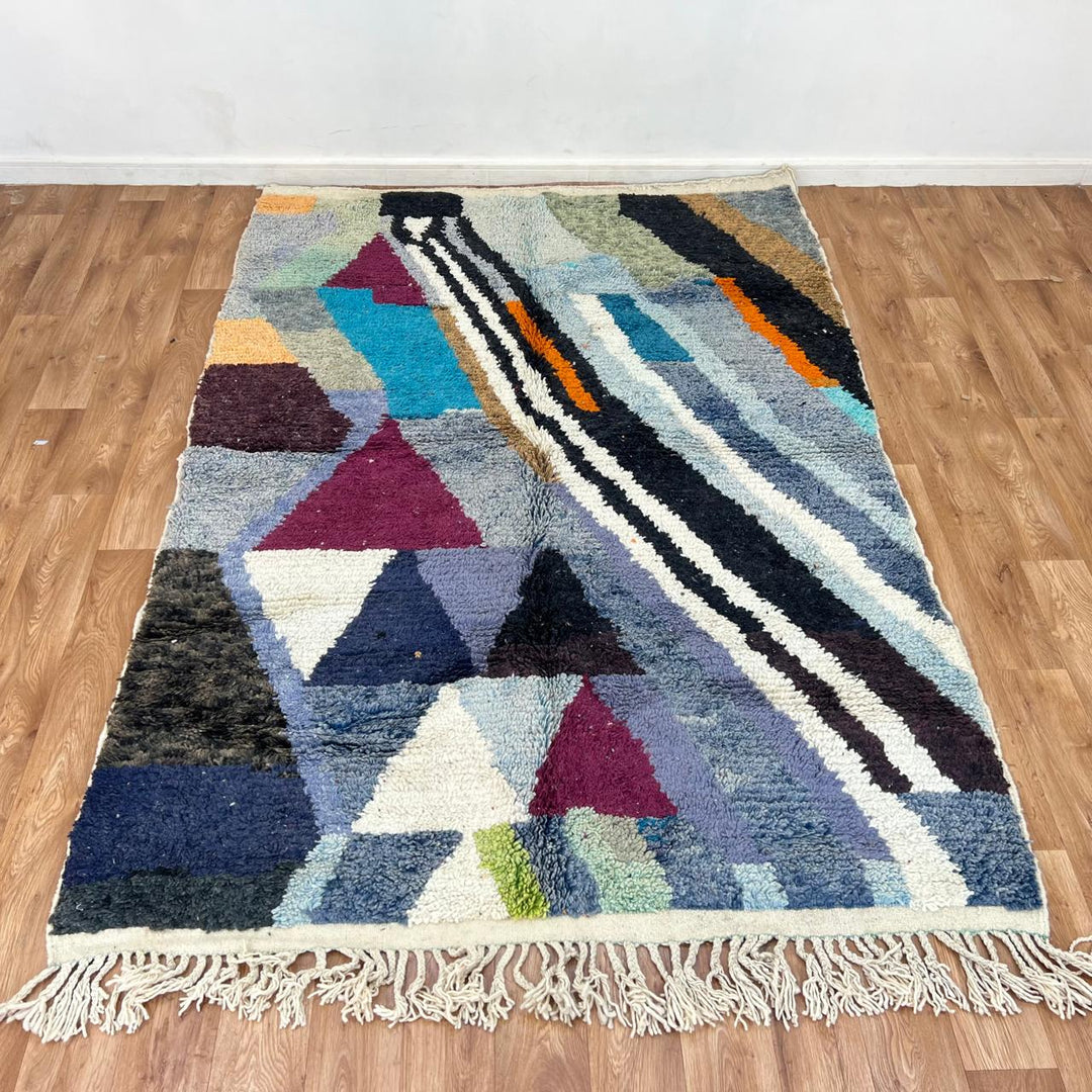 Vintage Moroccan wool rug 771 – handmade abstract geometric Berber wool carpet 243 × 166 cm (7.97 × 5.44 ft).