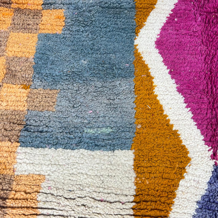 Vintage Moroccan wool rug 693 – handmade colorful geometric Berber wool carpet 265 × 160 cm (8.69 × 5.25 ft).