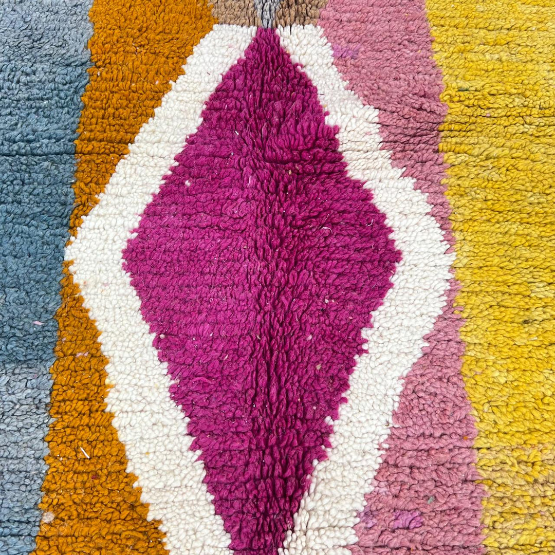 Vintage Moroccan wool rug 693 – handmade colorful geometric Berber wool carpet 265 × 160 cm (8.69 × 5.25 ft).