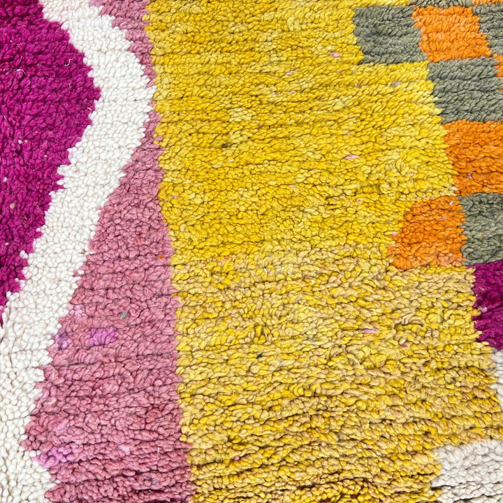 Vintage Moroccan wool rug 693 – handmade colorful geometric Berber wool carpet 265 × 160 cm (8.69 × 5.25 ft).
