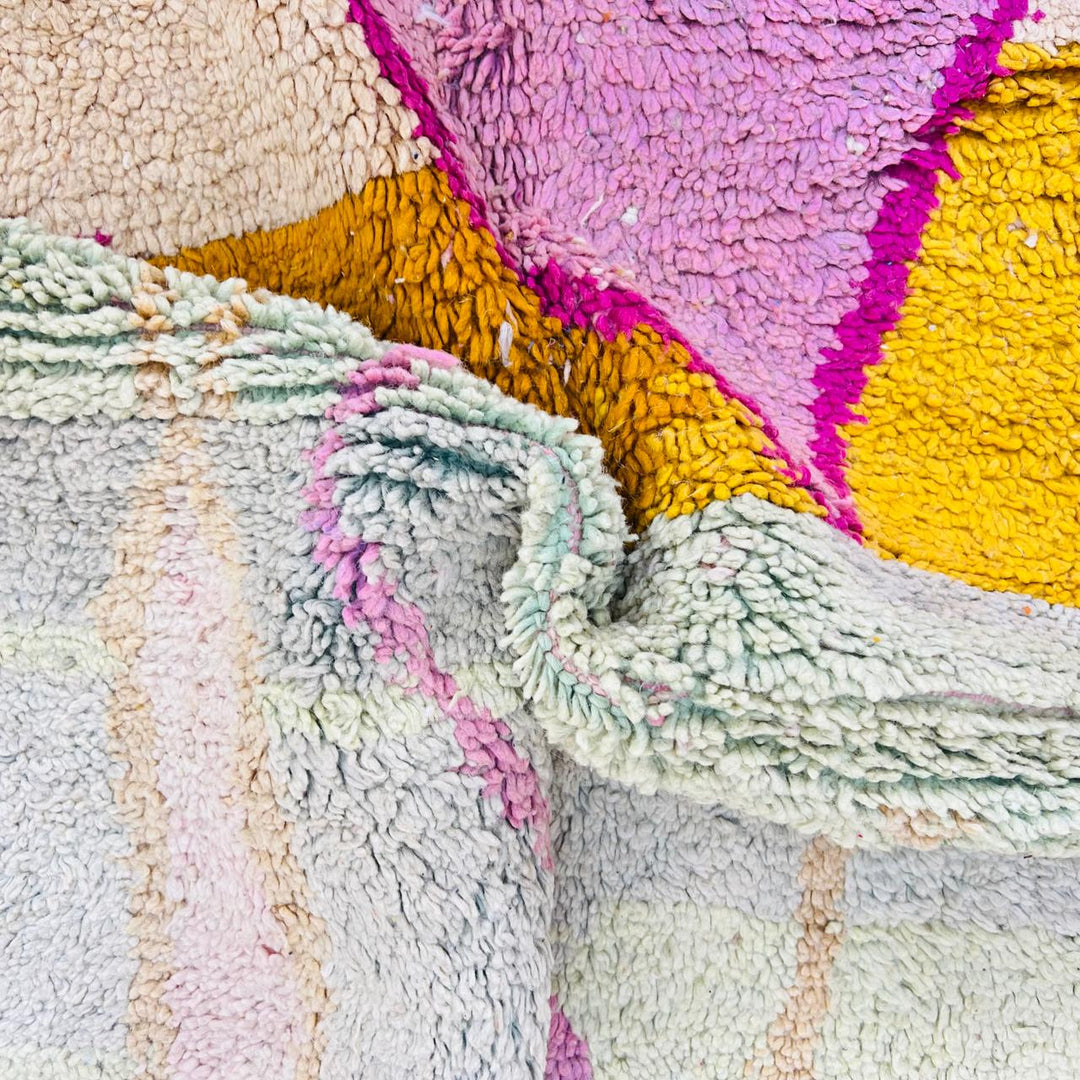 Vintage Moroccan wool rug 367 – handmade orange pink abstract Berber wool carpet 266 × 165 cm (8.72 × 5.41 ft).