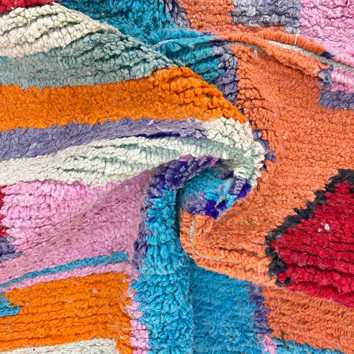 Vintage Moroccan wool rug 742 – handmade colorful geometric Berber wool carpet 255 × 161 cm (8.36 × 5.28 ft).