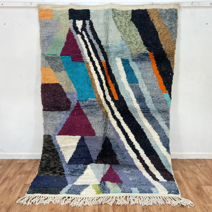 Vintage Moroccan wool rug 771 – handmade abstract geometric Berber wool carpet 243 × 166 cm (7.97 × 5.44 ft).