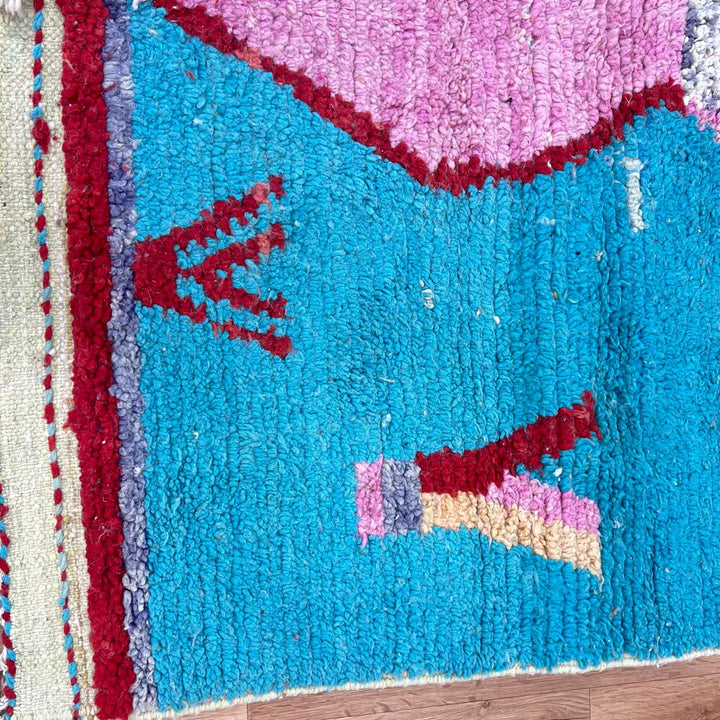 Vintage Moroccan wool rug 742 – handmade colorful geometric Berber wool carpet 255 × 161 cm (8.36 × 5.28 ft).