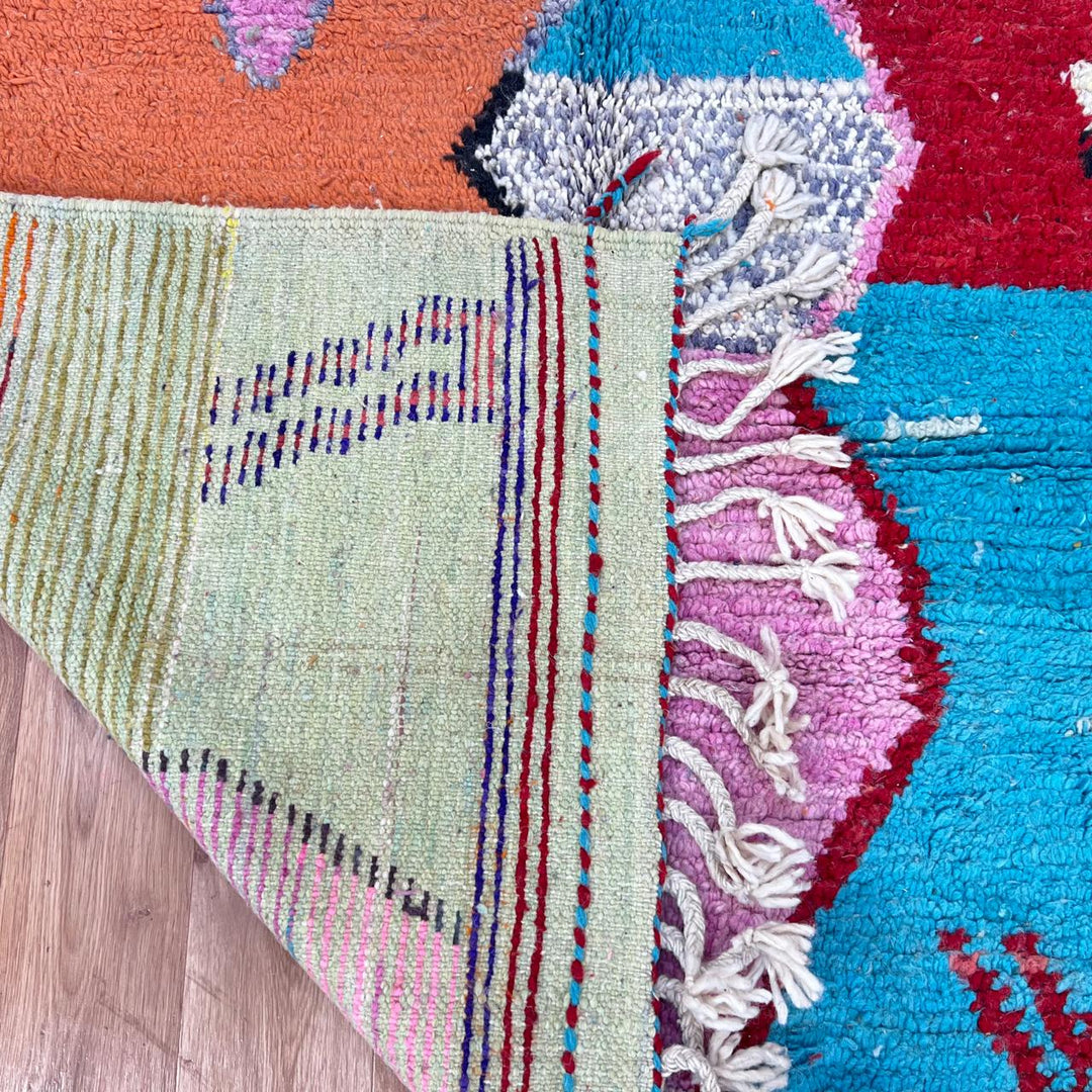 Vintage Moroccan wool rug 742 – handmade colorful geometric Berber wool carpet 255 × 161 cm (8.36 × 5.28 ft).