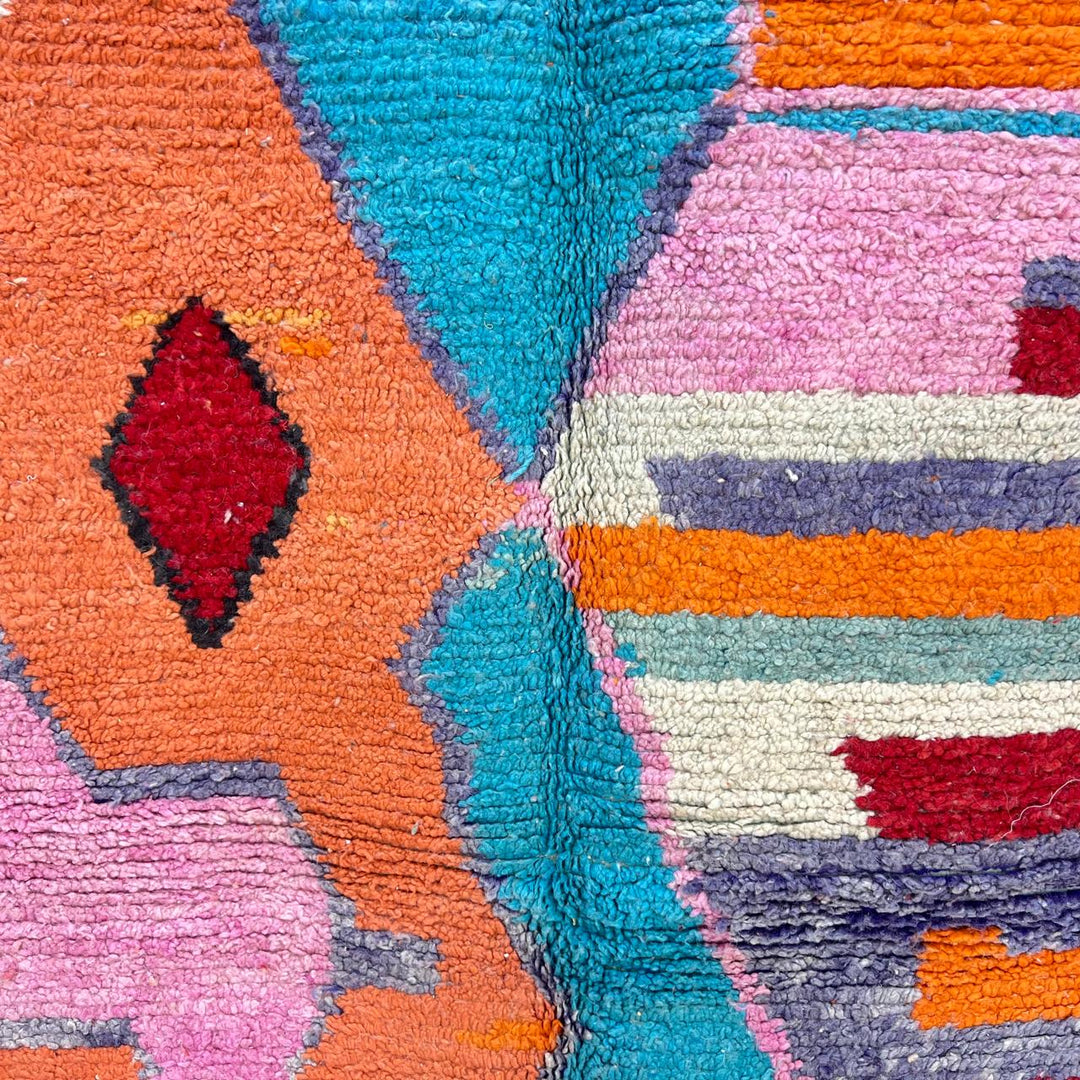 Vintage Moroccan wool rug 742 – handmade colorful geometric Berber wool carpet 255 × 161 cm (8.36 × 5.28 ft).