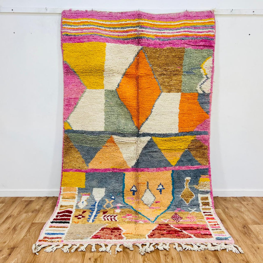 Vintage Moroccan wool rug 718 – handmade colorful Berber wool carpet 250 × 166 cm (8.2 × 5.44 ft).