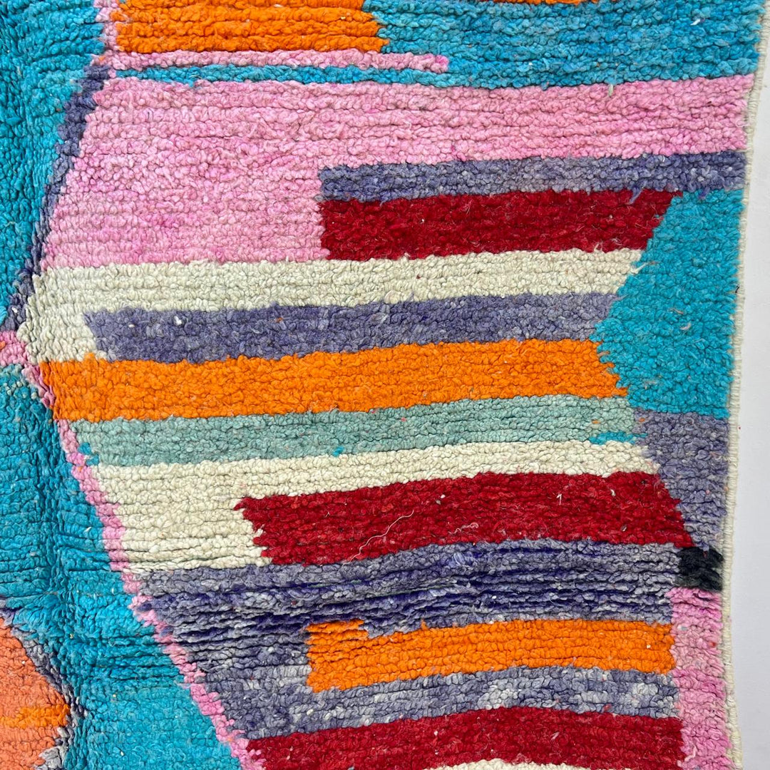 Vintage Moroccan wool rug 742 – handmade colorful geometric Berber wool carpet 255 × 161 cm (8.36 × 5.28 ft).