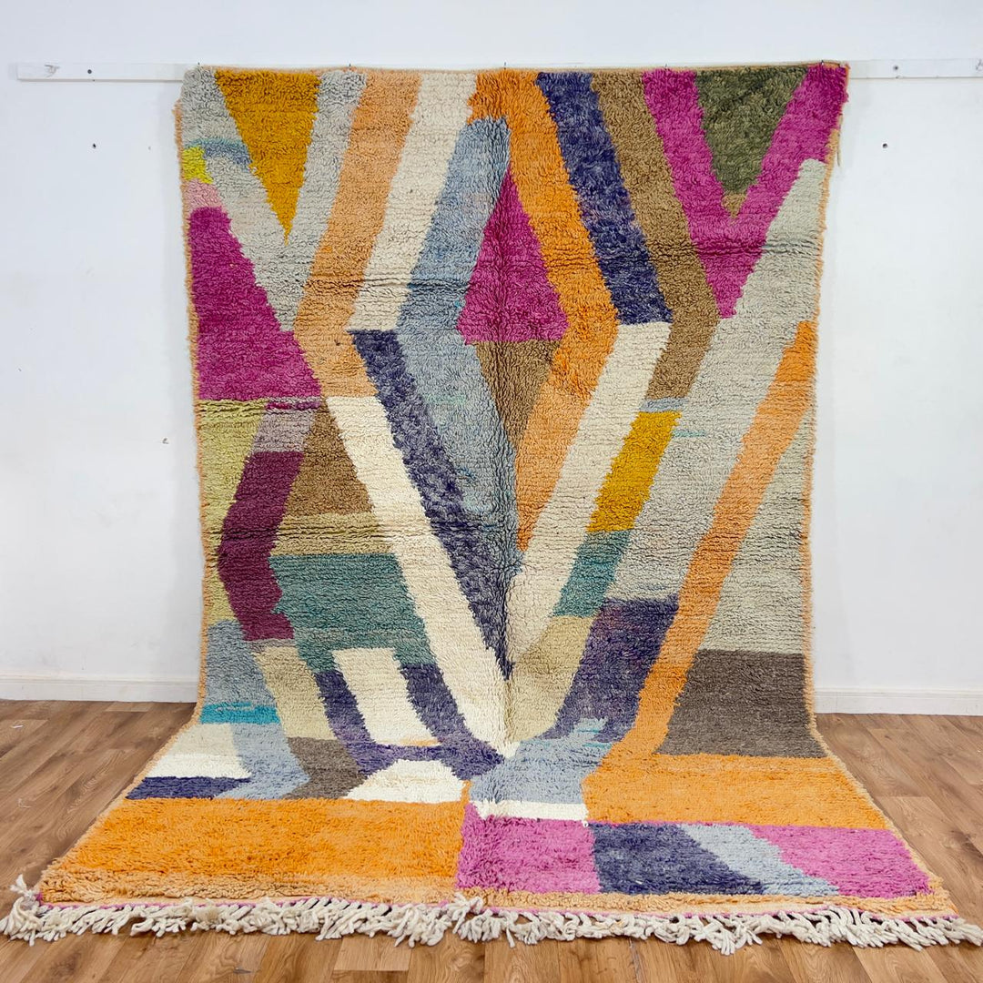 Vintage Moroccan wool rug colorful abstract handmade Berber area rug