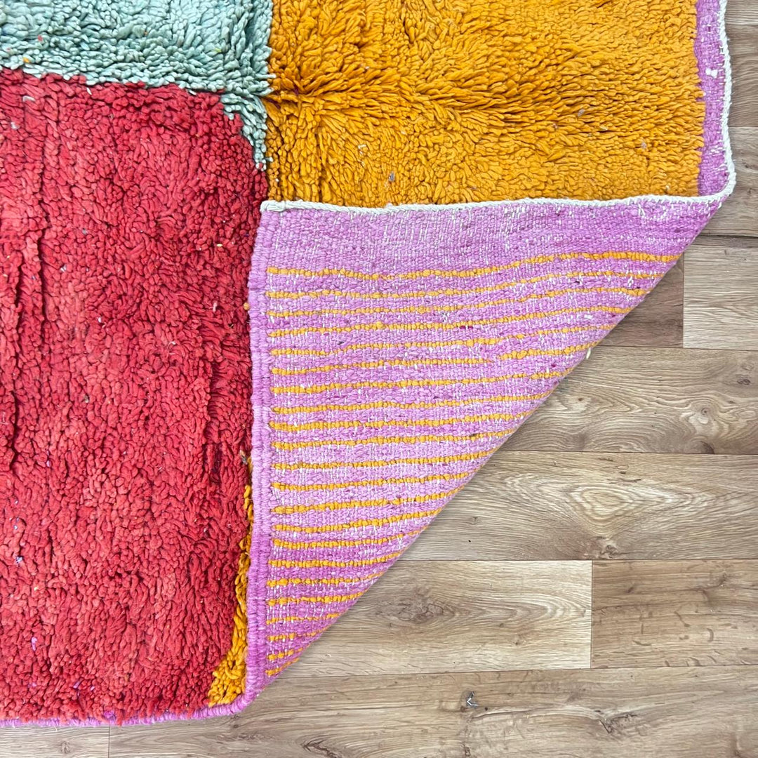 Vintage orange Moroccan Berber rug with abstract color blocks 263x155 cm