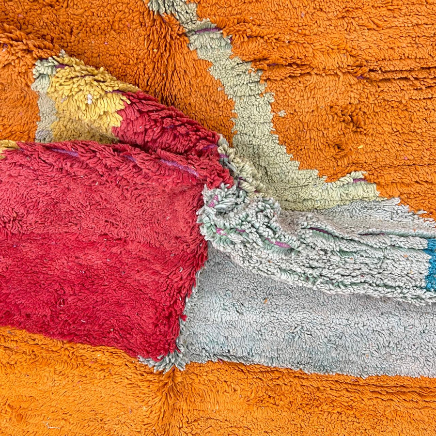 Vintage orange Moroccan Berber rug with abstract color blocks 263x155 cm