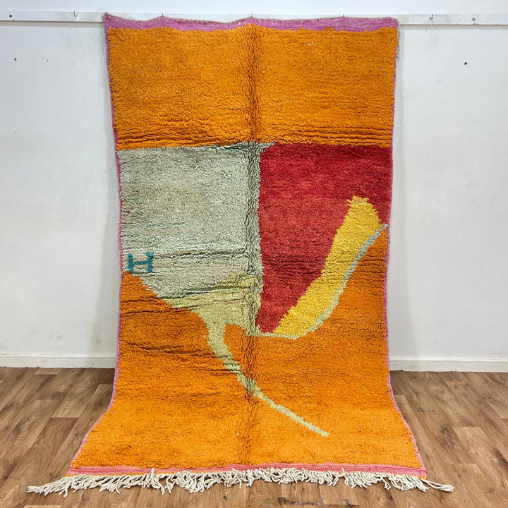 Vintage orange Moroccan Berber rug with abstract color blocks 263x155 cm