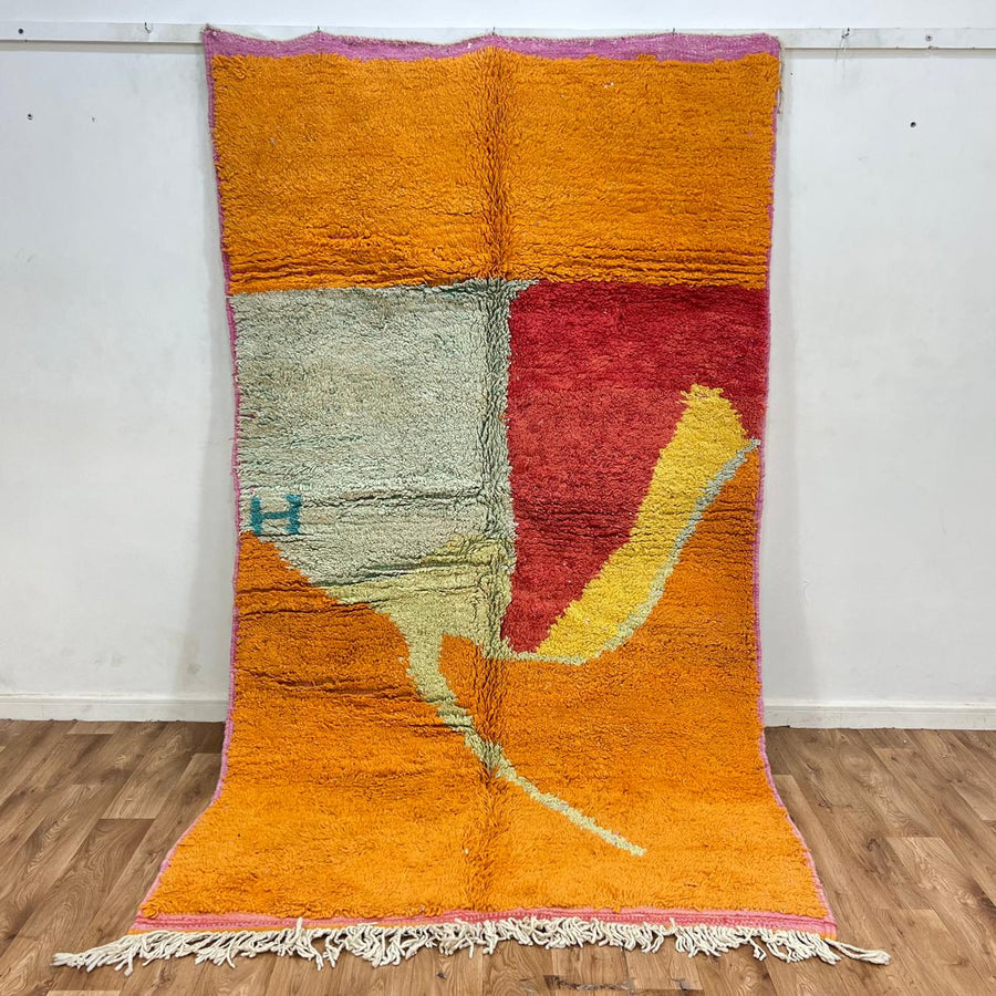 Vintage orange Moroccan Berber rug with abstract color blocks 263x155 cm