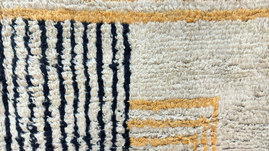 Custom  Modern Beni Mrirt Moroccan Rug – Mustard & Black Wool