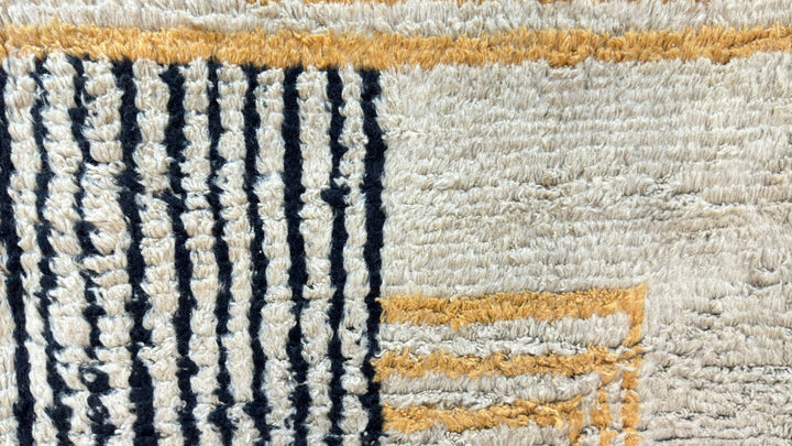 Custom  Modern Beni Mrirt Moroccan Rug – Mustard & Black Wool