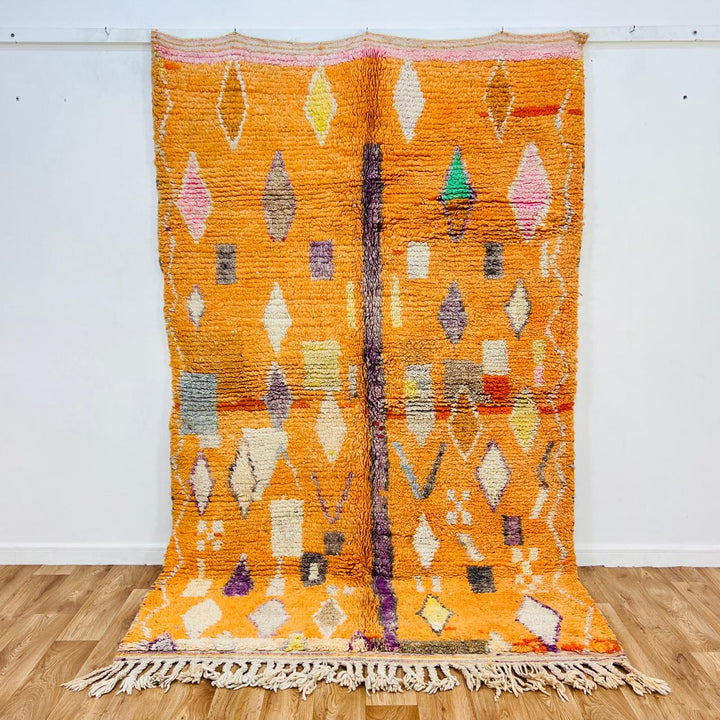 Vintage Moroccan Shag Rug – Orange and Multicolor Tribal Design