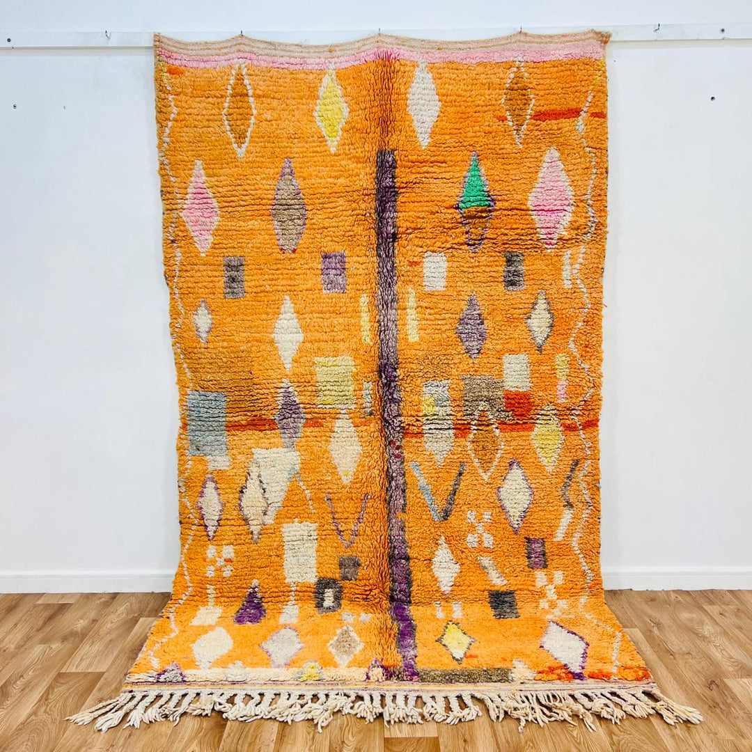 Vintage Moroccan Shag Rug – Orange and Multicolor Tribal Design