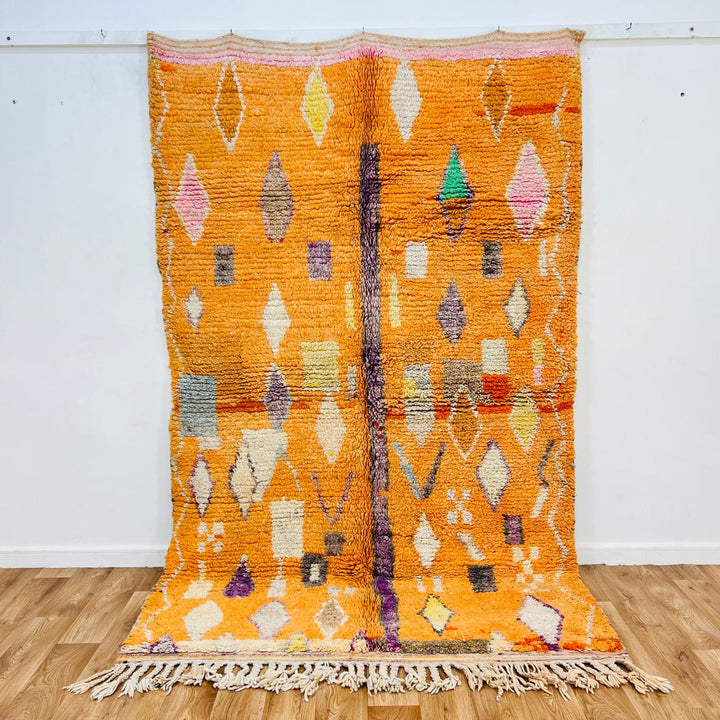 Vintage Moroccan Shag Rug – Orange and Multicolor Tribal Design