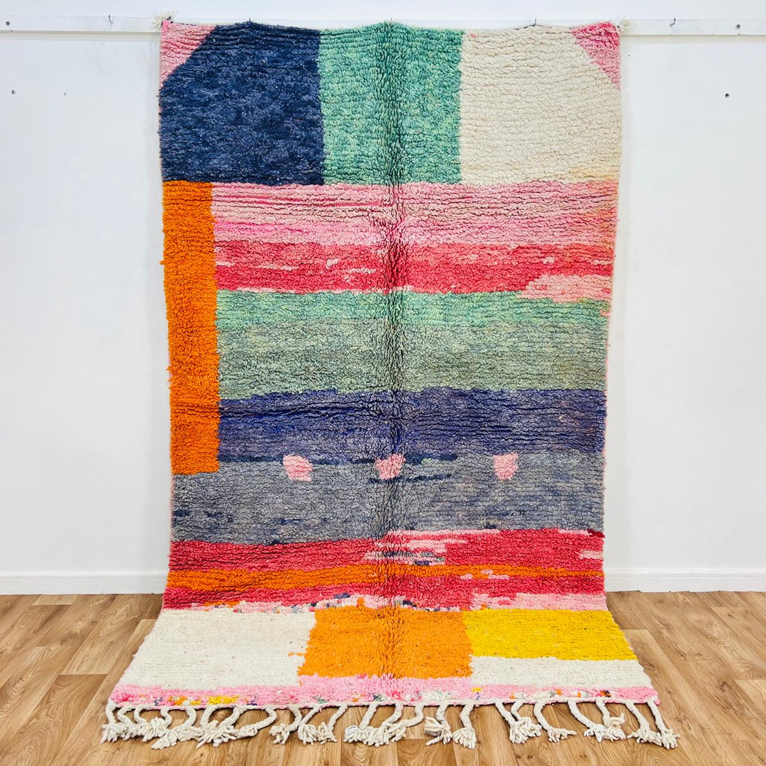 Vintage Moroccan Area Rug – Bold Colorful Wool Carpet