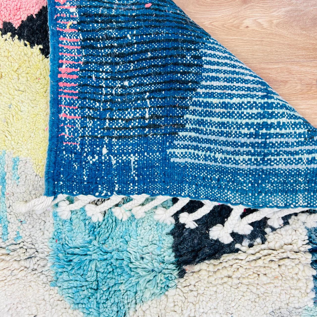 Vintage Moroccan wool rug 796 – handmade colorful abstract Berber wool carpet 260 × 157 cm (8.53 × 5.15 ft).