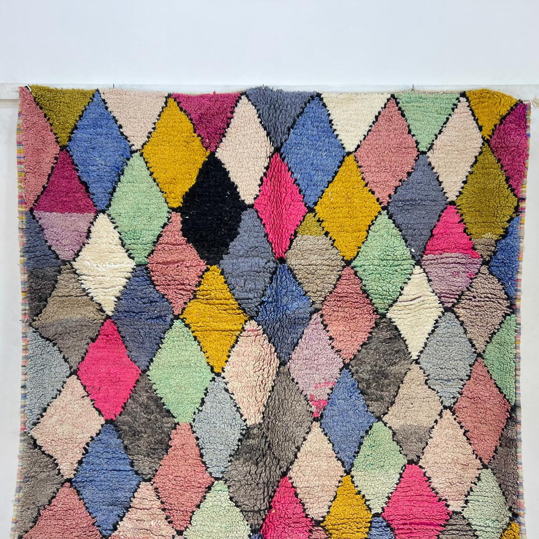 Vintage Moroccan wool rug 740 – handmade multicolor diamond Berber wool carpet 270 × 170 cm (8.85 × 5.57 ft)