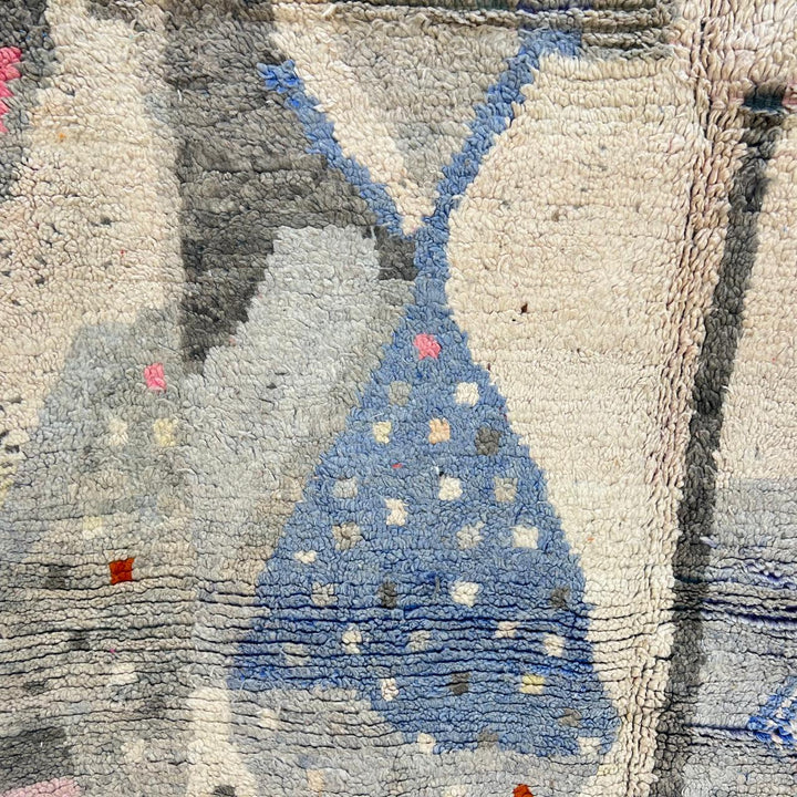 Vintage Moroccan wool rug 724 – handmade beige and pastel abstract Berber wool carpet 250 × 159 cm (8.2 × 5.21 ft).