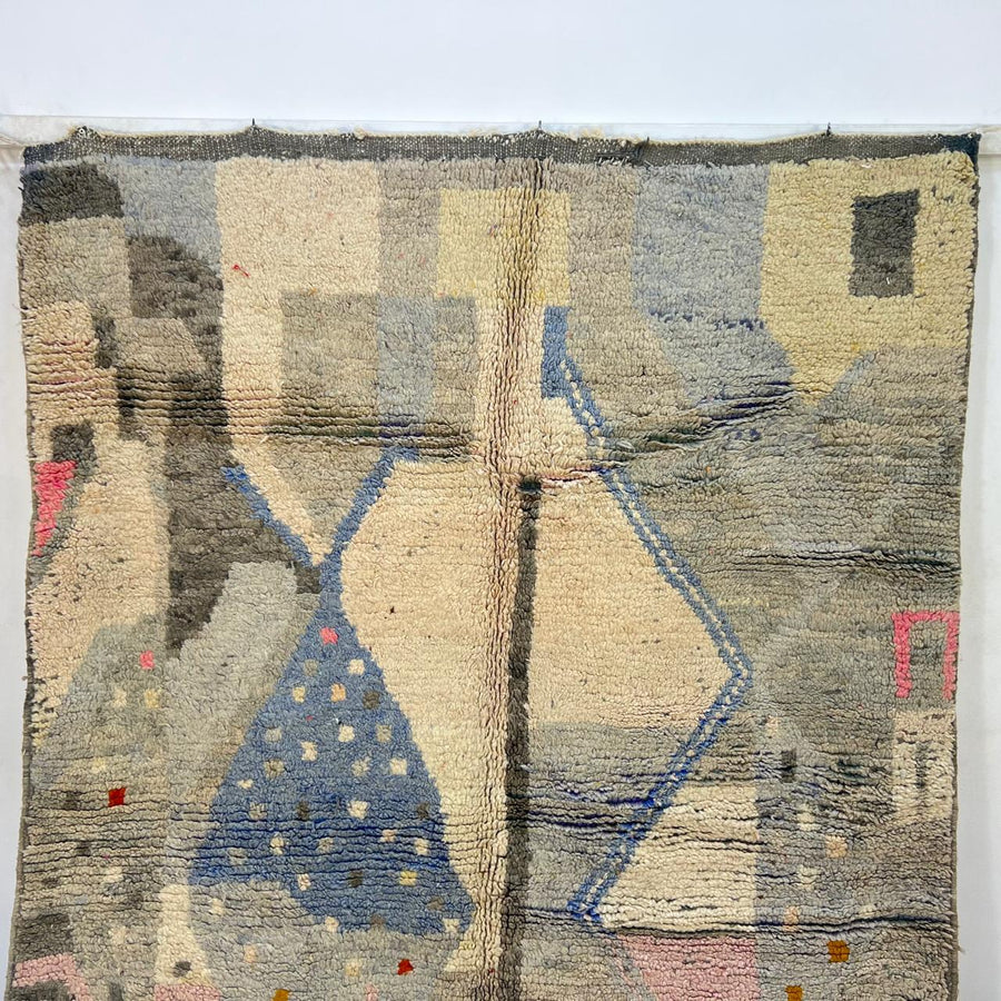 Vintage Moroccan wool rug 724 – handmade beige and pastel abstract Berber wool carpet 250 × 159 cm (8.2 × 5.21 ft).