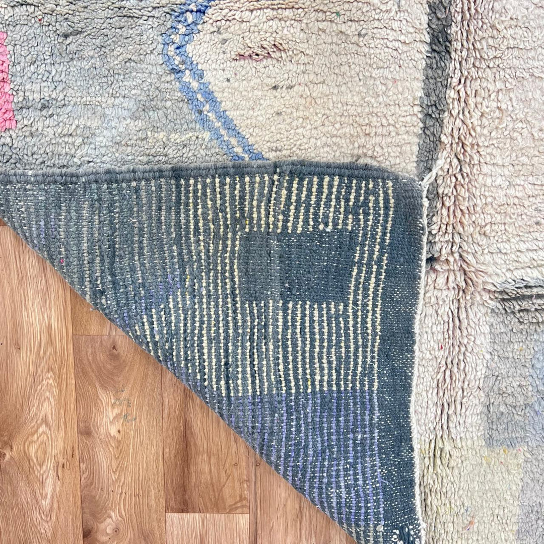 Vintage Moroccan wool rug 724 – handmade beige and pastel abstract Berber wool carpet 250 × 159 cm (8.2 × 5.21 ft).
