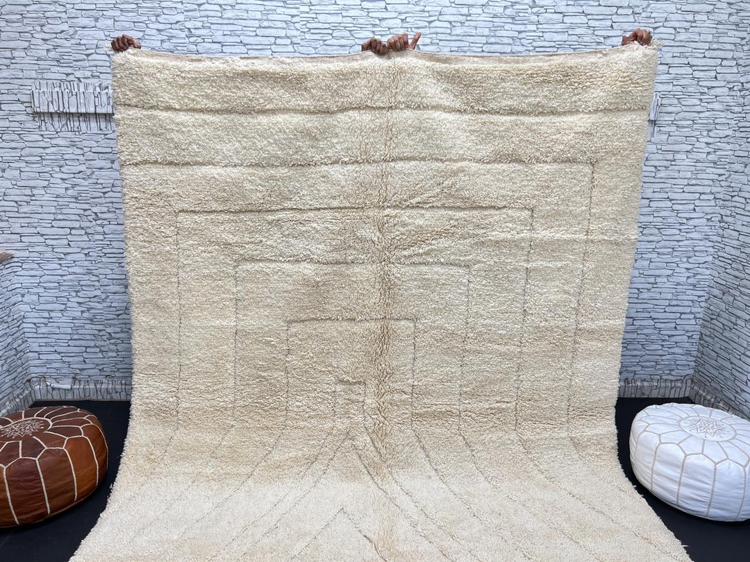 Beige Minimalist Moroccan Wool Rug – Handmade Beni Mrirt Carpet