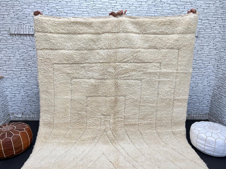Beige Minimalist Moroccan Wool Rug – Handmade Beni Mrirt Carpet