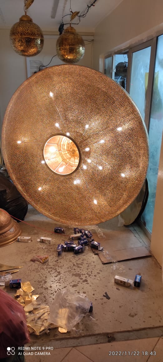 Large Moroccan Brass Pendant Light – Handmade Pierced Ceiling Lamp from Morocco