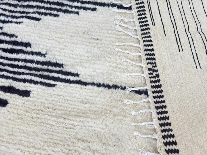 Black and White Moroccan Wool Rug – Striped Berber Design