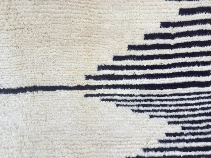 Black and White Moroccan Wool Rug – Striped Berber Design