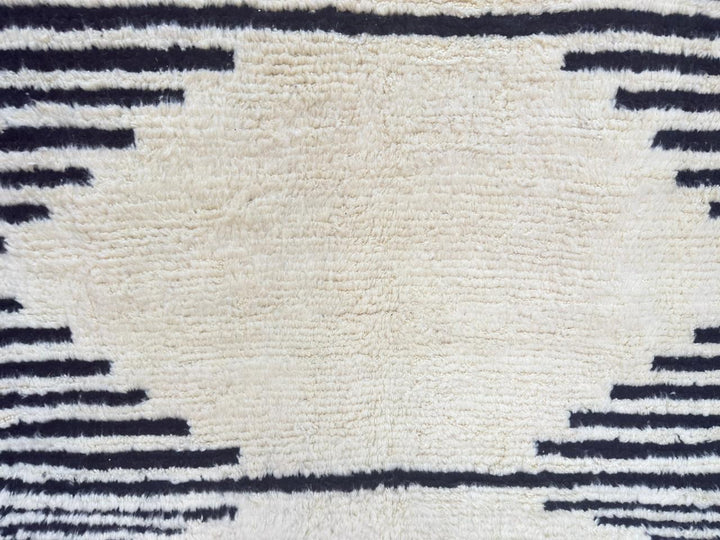 Black and White Moroccan Wool Rug – Striped Berber Design