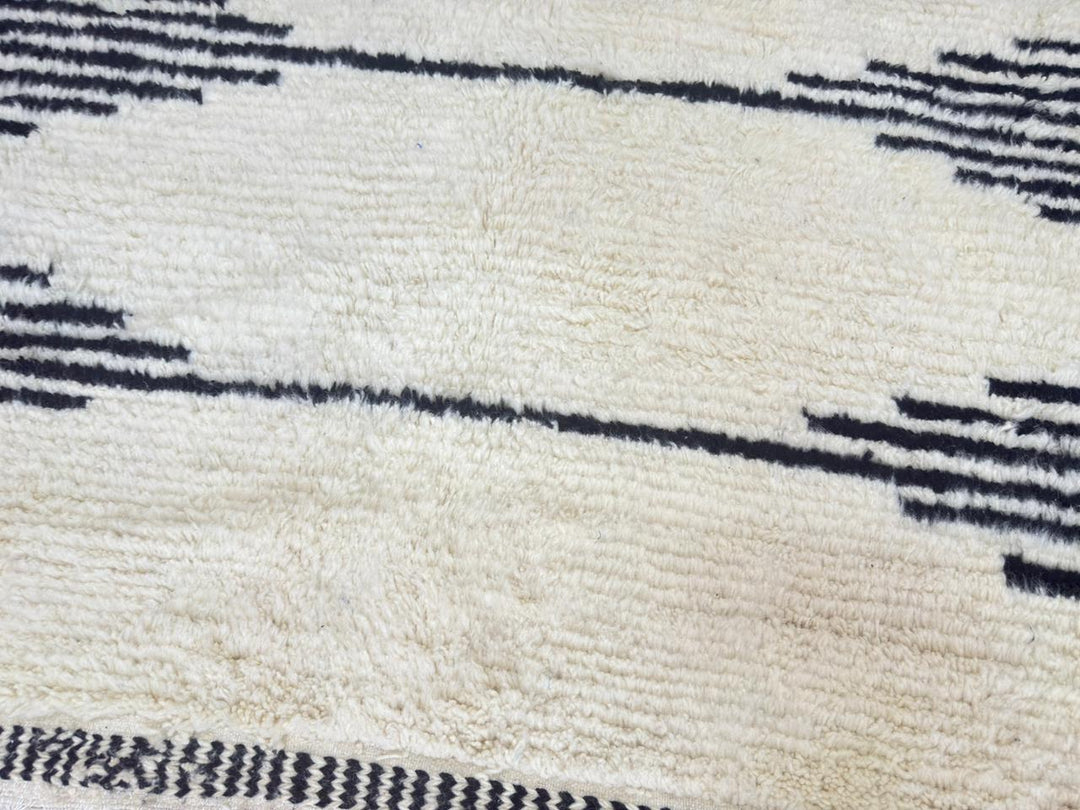 Black and White Moroccan Wool Rug – Striped Berber Design