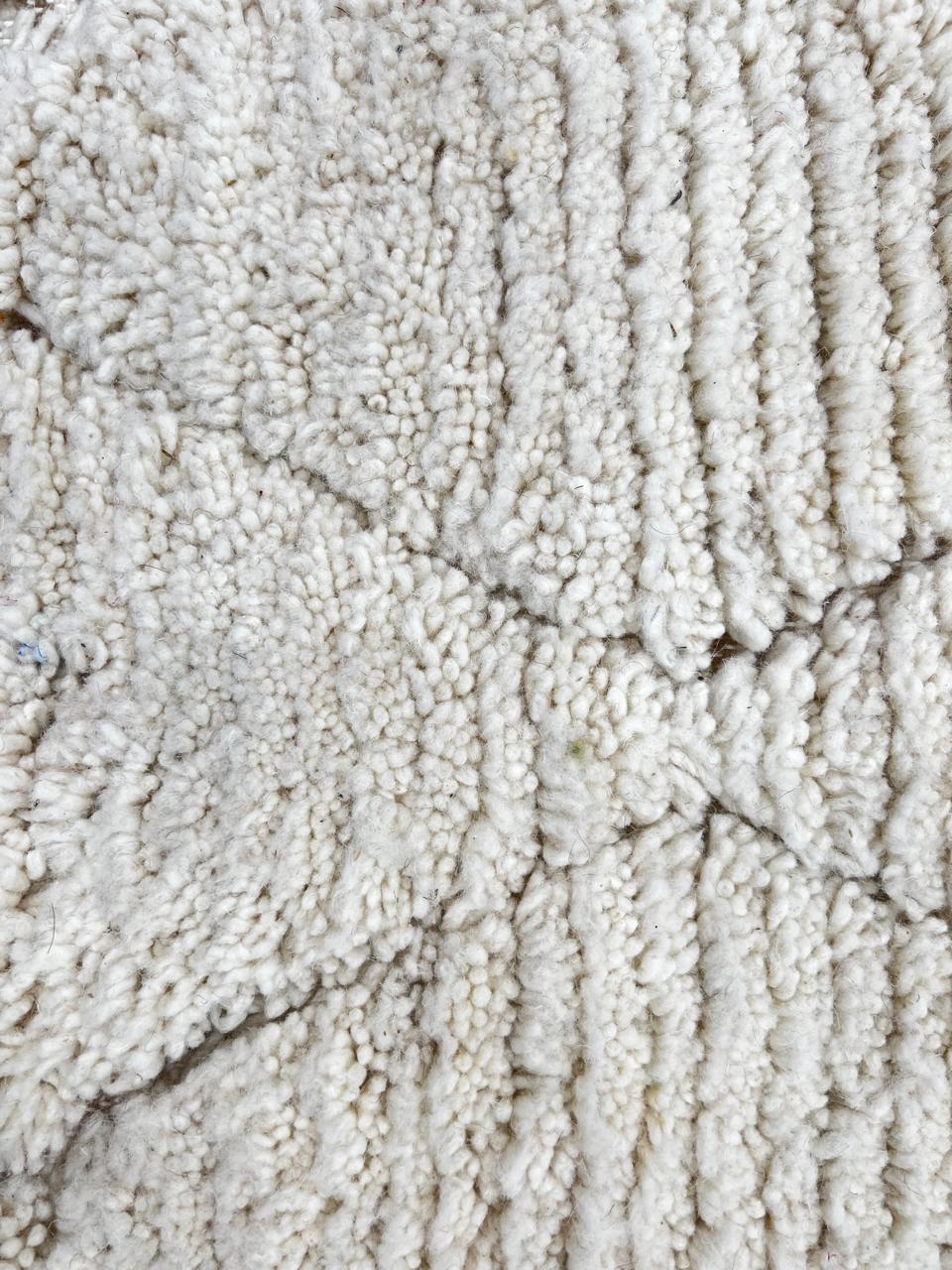 Handmade white Moroccan wool runner rug with subtle diamond Berber pattern