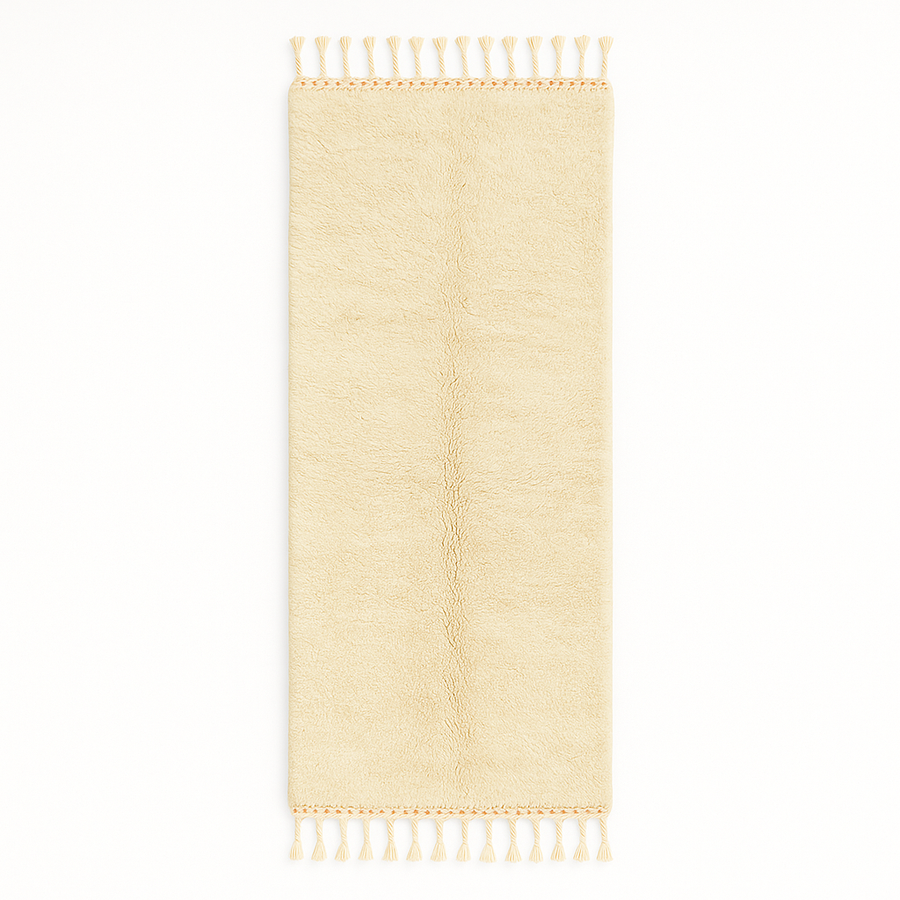 Handmade white Moroccan wool runner rug with minimalist design