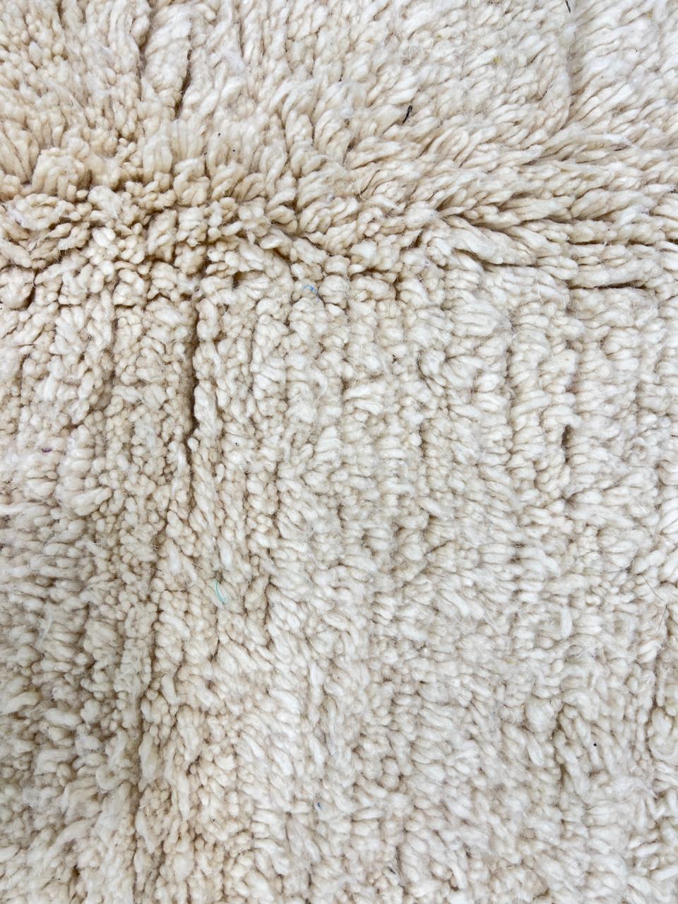 Handmade white Moroccan wool runner rug with minimalist design