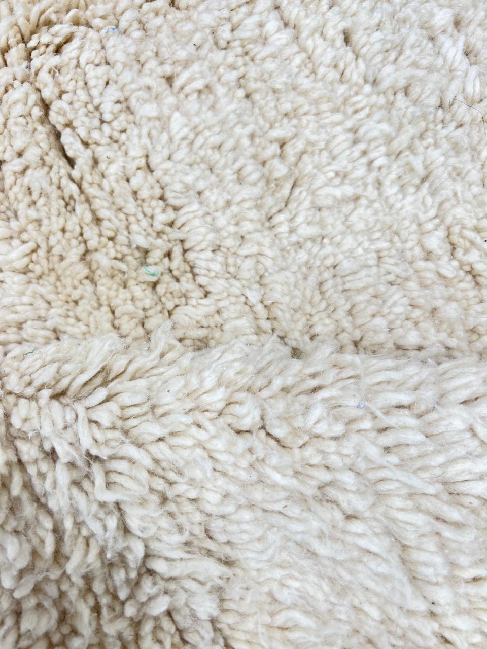 Handmade white Moroccan wool runner rug with minimalist design