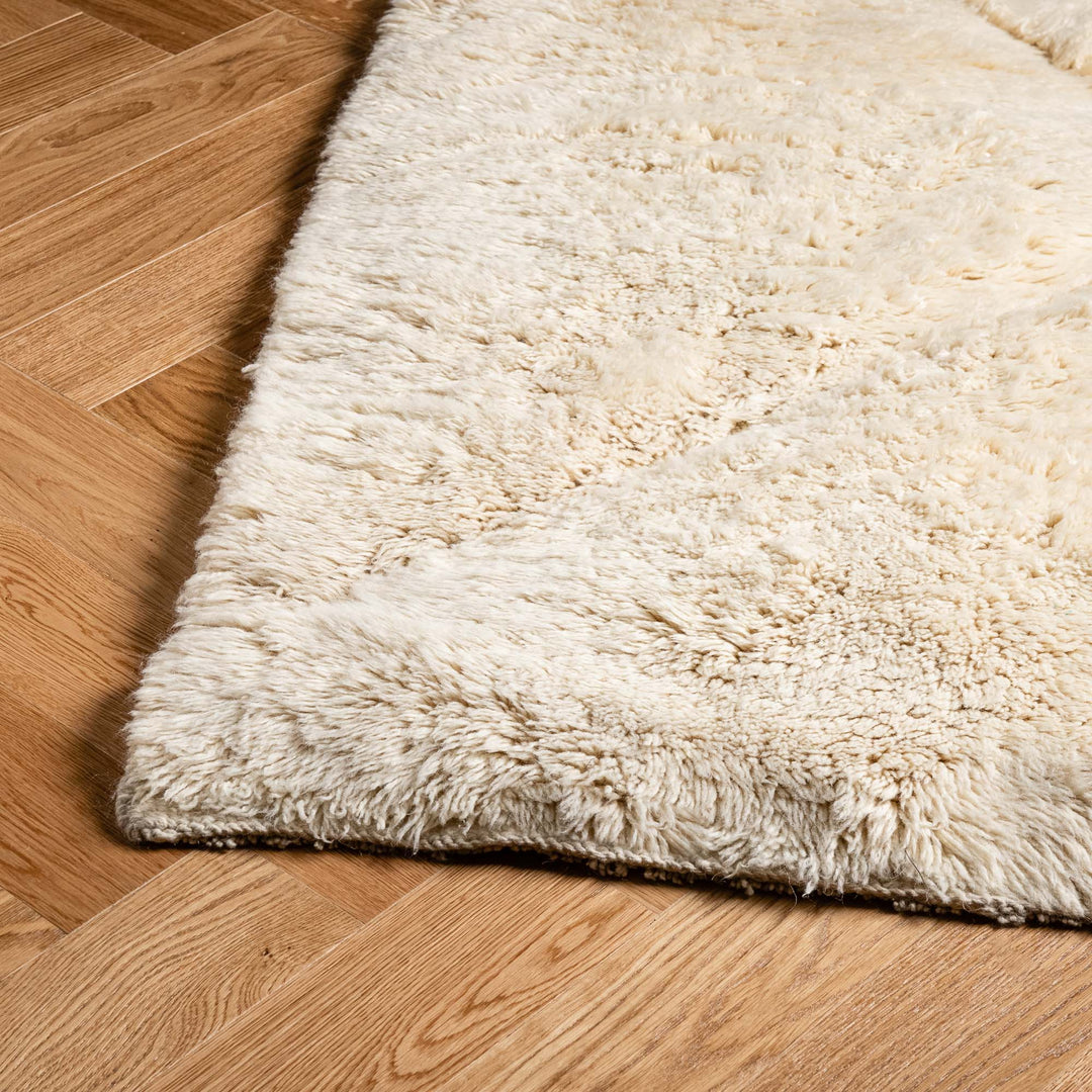 White Moroccan Wool Runner Rug with Subtle Diamonds